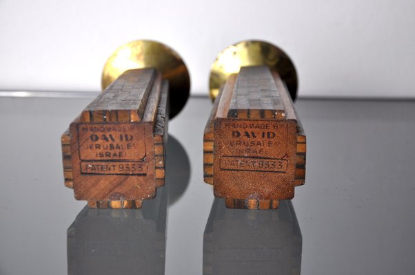 Handcrafted David Candlesticks in Olive Wood, Israel, 1960s, Set of 2-EJE-1373503