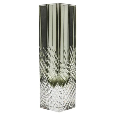 Handcut Murano Glass Block Vase in Smokey Anthracite with Diagonal Lines by Flavio Poli-MJY-1149010