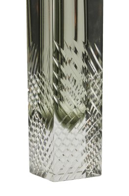 Handcut Murano Glass Block Vase in Smokey Anthracite with Diagonal Lines by Flavio Poli-MJY-1149010