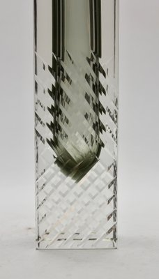 Handcut Murano Glass Block Vase in Smokey Anthracite with Diagonal Lines by Flavio Poli-MJY-1149010