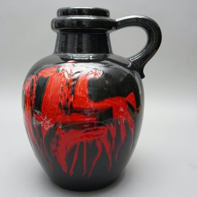 Handle Vase Depicting Red Horses on Black Background from Scheurich, 1960s-RST-1231151