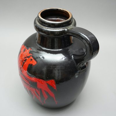 Handle Vase Depicting Red Horses on Black Background from Scheurich, 1960s-RST-1231151