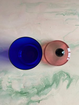 Handmade Blue, Pink and Black Glass Lidded Jar by Erik Höglund for Nordiska Kompaniet, 1992-RUK-2041632