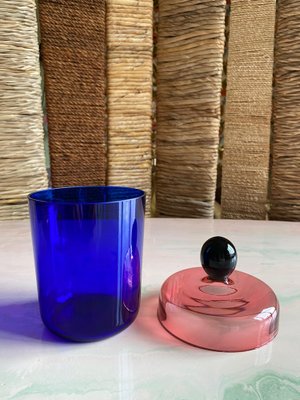 Handmade Blue, Pink and Black Glass Lidded Jar by Erik Höglund for Nordiska Kompaniet, 1992-RUK-2041632