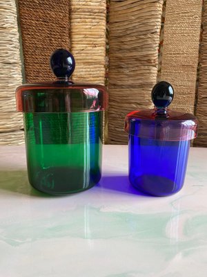 Handmade Blue, Pink and Black Glass Lidded Jar by Erik Höglund for Nordiska Kompaniet, 1992-RUK-2041632