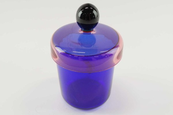 Handmade Blue, Pink and Black Glass Lidded Jar by Erik Höglund for Nordiska Kompaniet, 1992-RUK-2041632