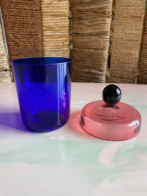 Handmade Blue, Pink and Black Glass Lidded Jar by Erik Höglund for Nordiska Kompaniet, 1992-RUK-2041632