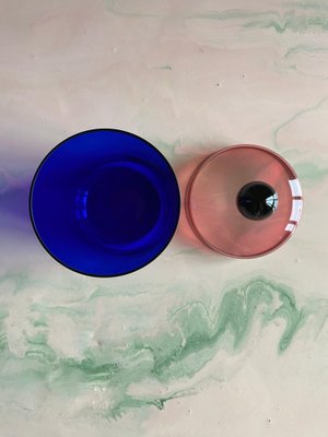 Handmade Blue, Pink and Black Glass Lidded Jar by Erik Höglund for Nordiska Kompaniet, 1992-RUK-2041632