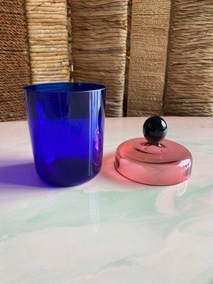 Handmade Blue, Pink and Black Glass Lidded Jar by Erik Höglund for Nordiska Kompaniet, 1992-RUK-2041632