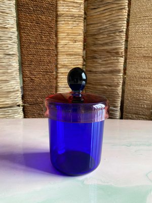 Handmade Blue, Pink and Black Glass Lidded Jar by Erik Höglund for Nordiska Kompaniet, 1992-RUK-2041632