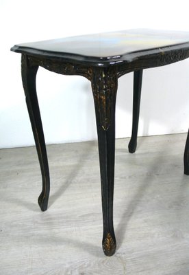 Handmade Chippendale Style Black & Colored Epoxy Resin Nesting Tables, 1940s, Set of 3-HIZ-1262805