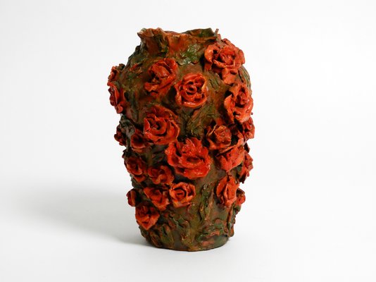 Handmade Clay Vase with Red Roses by Rosie Fridrin Rieger, 1918-RR-1363788