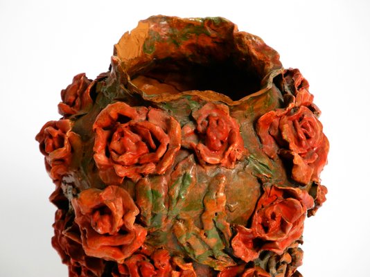 Handmade Clay Vase with Red Roses by Rosie Fridrin Rieger, 1918-RR-1363788