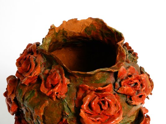 Handmade Clay Vase with Red Roses by Rosie Fridrin Rieger, 1918-RR-1363788