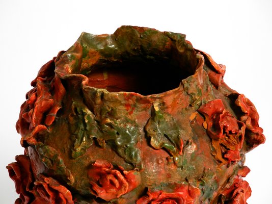 Handmade Clay Vase with Red Roses by Rosie Fridrin Rieger, 1918-RR-1363788