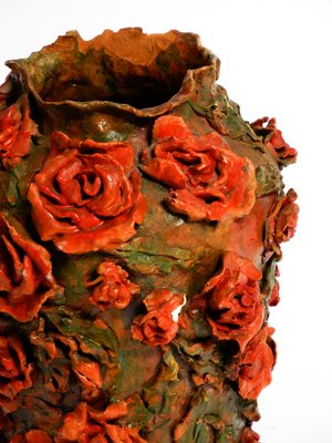 Handmade Clay Vase with Red Roses by Rosie Fridrin Rieger, 1918-RR-1363788