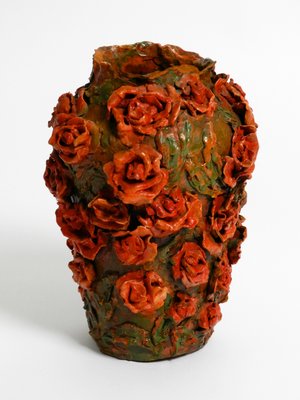 Handmade Clay Vase with Red Roses by Rosie Fridrin Rieger, 1918-RR-1363788