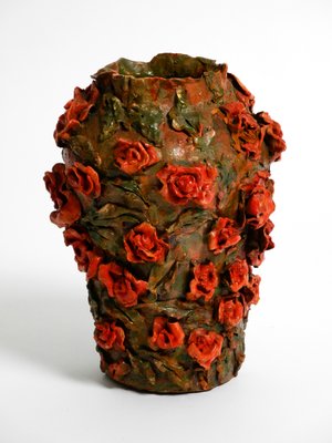 Handmade Clay Vase with Red Roses by Rosie Fridrin Rieger, 1918-RR-1363788