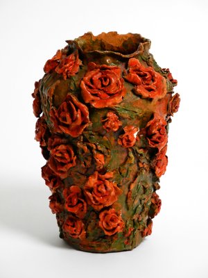 Handmade Clay Vase with Red Roses by Rosie Fridrin Rieger, 1918-RR-1363788