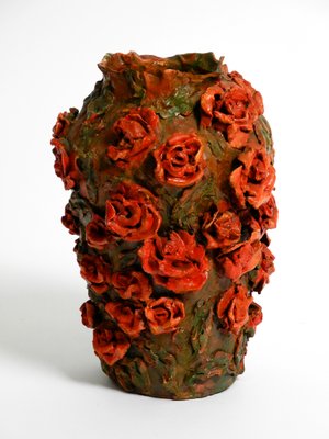 Handmade Clay Vase with Red Roses by Rosie Fridrin Rieger, 1918-RR-1363788