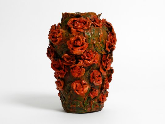 Handmade Clay Vase with Red Roses by Rosie Fridrin Rieger, 1918-RR-1363788