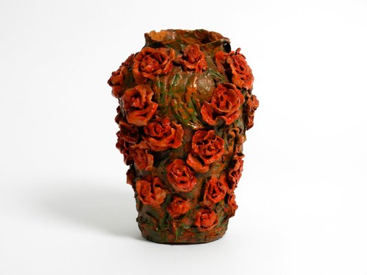 Handmade Clay Vase with Red Roses by Rosie Fridrin Rieger, 1918-RR-1363788