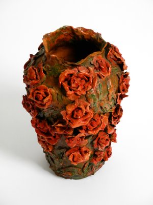 Handmade Clay Vase with Red Roses by Rosie Fridrin Rieger, 1918-RR-1363788