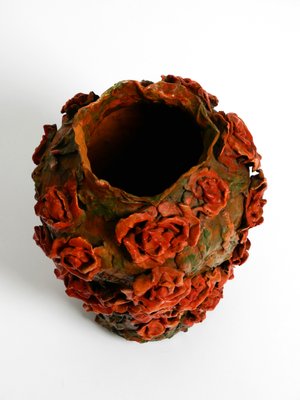 Handmade Clay Vase with Red Roses by Rosie Fridrin Rieger, 1918-RR-1363788