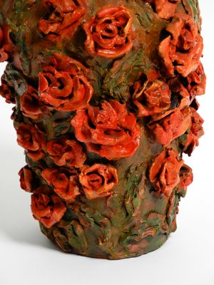 Handmade Clay Vase with Red Roses by Rosie Fridrin Rieger, 1918-RR-1363788