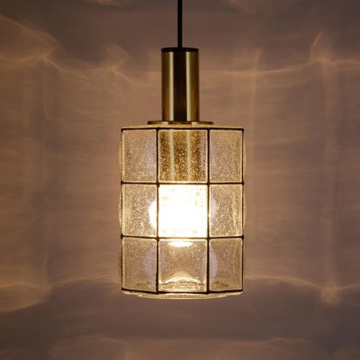 Handmade Glass and Brass Octagonal Pendant Light from Limburg, 1960s-QBR-1191500