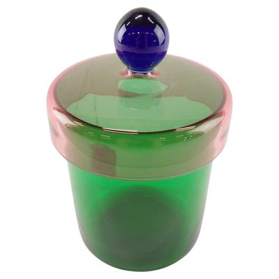 Handmade Green, Pink and Blue Glass Lidded Jar by Erik Höglund for Nordiska Kompaniet, 1992-RUK-2042720