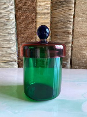 Handmade Green, Pink and Blue Glass Lidded Jar by Erik Höglund for Nordiska Kompaniet, 1992-RUK-2042720