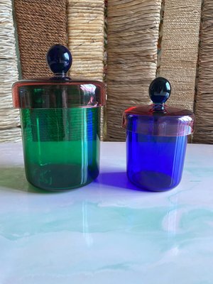 Handmade Green, Pink and Blue Glass Lidded Jar by Erik Höglund for Nordiska Kompaniet, 1992-RUK-2042720