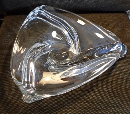 Handmade Triangular Clear Crystal Glass Fruit Bowl from Val St Lambert, 1970s-HOI-1285483