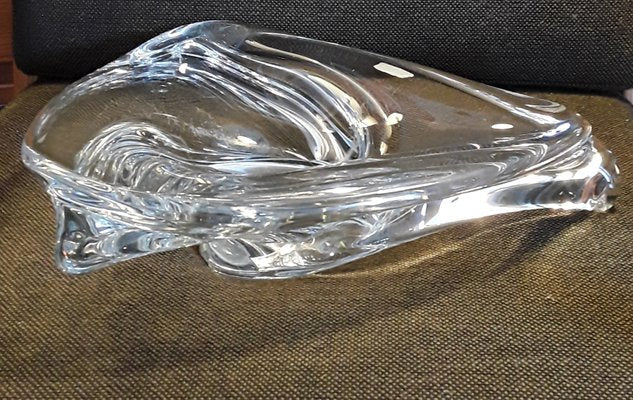 Handmade Triangular Clear Crystal Glass Fruit Bowl from Val St Lambert, 1970s-HOI-1285483