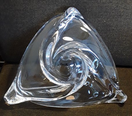 Handmade Triangular Clear Crystal Glass Fruit Bowl from Val St Lambert, 1970s-HOI-1285483