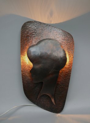 Handmade Woman's Portrait Wall Lamp in Metal, 1960s-EY-1811710