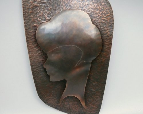 Handmade Woman's Portrait Wall Lamp in Metal, 1960s-EY-1811710