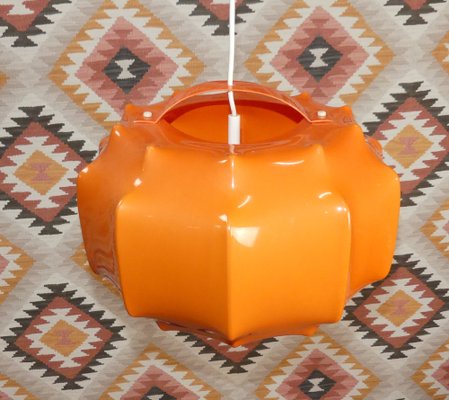 Hanging Ceiling Lamp in Orange Plastic from Ilka Plast, 1970s-AFE-1259225