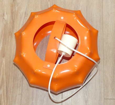 Hanging Ceiling Lamp in Orange Plastic from Ilka Plast, 1970s-AFE-1259225