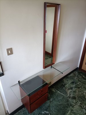 Hanging Console with Mirror & Glass Top Drawers, 1960s, Set of 2-OHK-1738919