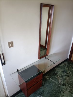 Hanging Console with Mirror & Glass Top Drawers, 1960s, Set of 2-OHK-1738919