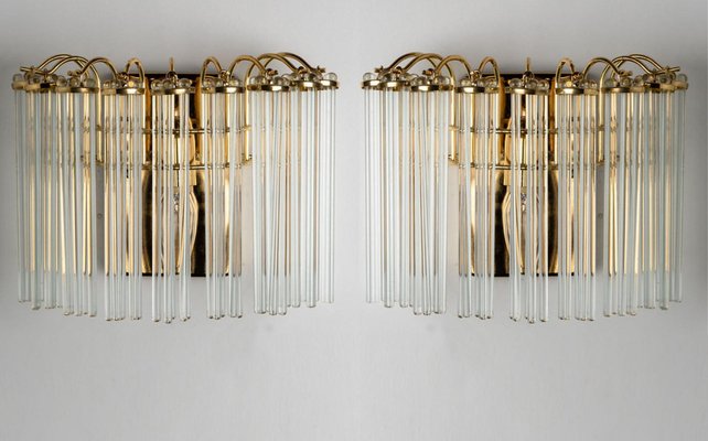 Hanging Rod Glass and Brass Wall Sconce in the style of Sciolari, 1960s-VDW-1721202