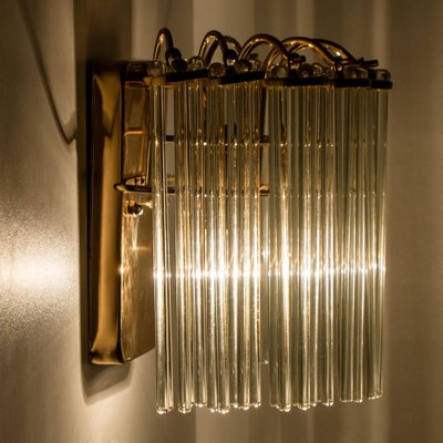 Hanging Rod Glass and Brass Wall Sconce in the style of Sciolari, 1960s-VDW-1721202