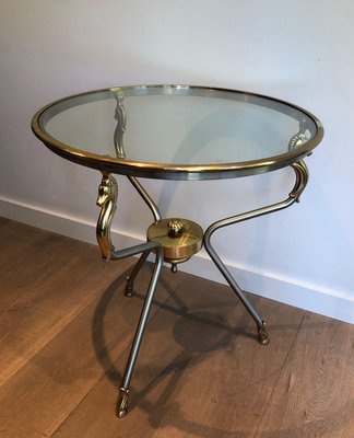 Head Brass and Brushed Steel Pedestal Table-BA-1365357