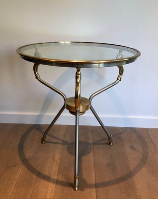 Head Brass and Brushed Steel Pedestal Table-BA-1365357