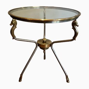 Head Brass and Brushed Steel Pedestal Table-BA-1365357