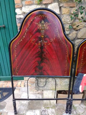 Headboards in Iron and Sheet Metal Painted in Rosewood Colour, 1920s-1930s, Set of 2-ZFY-1374169