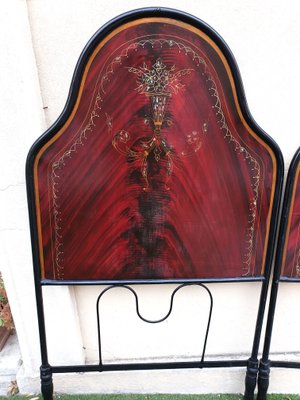 Headboards in Iron and Sheet Metal Painted in Rosewood Colour, 1920s-1930s, Set of 2-ZFY-1374169