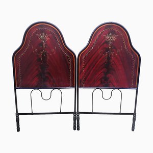 Headboards in Iron and Sheet Metal Painted in Rosewood Colour, 1920s-1930s, Set of 2-ZFY-1374169